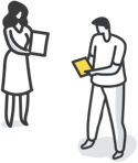 illustration of a man and women standing by each other holding files
