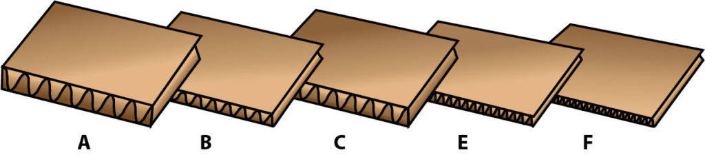 Coloured corrugated cardboard, 1 corrugated side and 1 smooth side